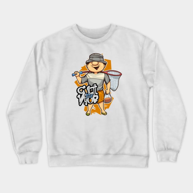 Fisherman Cartoon Character Crewneck Sweatshirt by Alsiqcreativeart